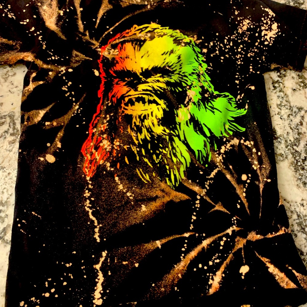 Neon Chewbacca Star Wars shirt with tie dye pattern.